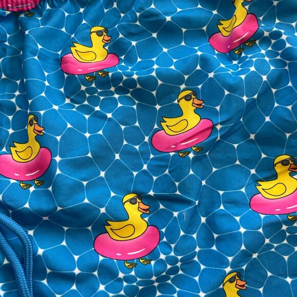 NWT Beach Bros Swim Trunks Men's XL Blue Lined Board Shorts Pink Duck Tube Print - Picture 10 of 10